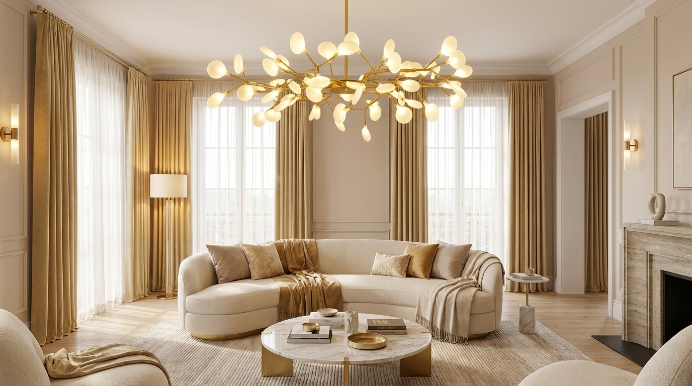 Salon avec suspension Heracleum LED Lumea
