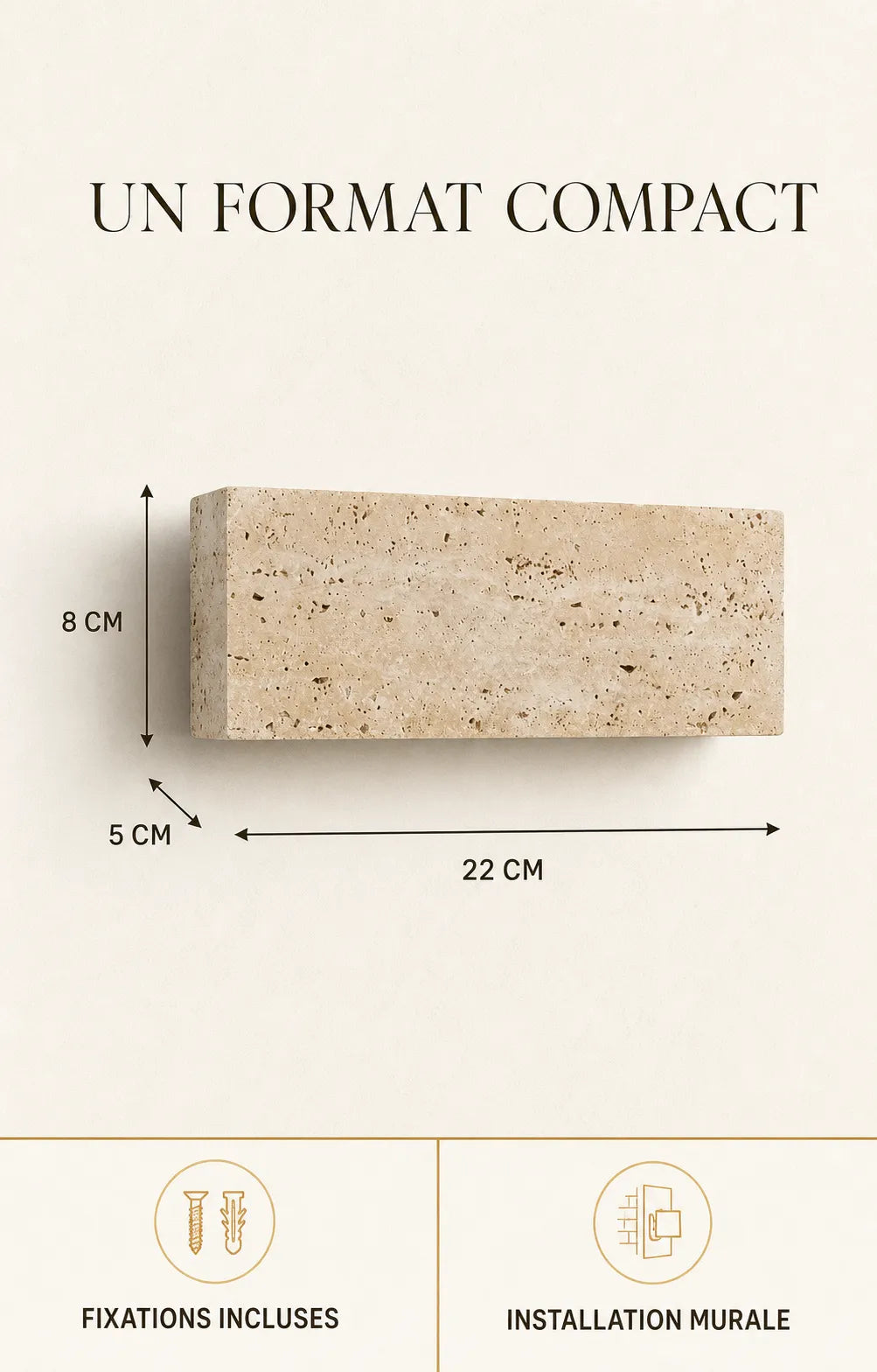 Infographie dimensions applique travertin