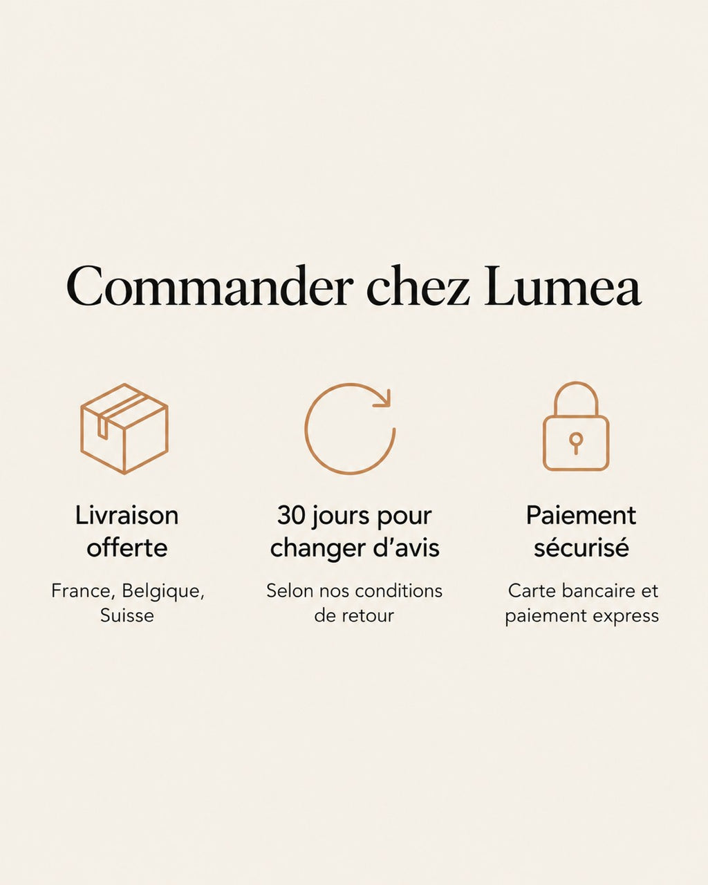 Livraison offerte, 30 jours pour changer d'avis, paiement sécurisé