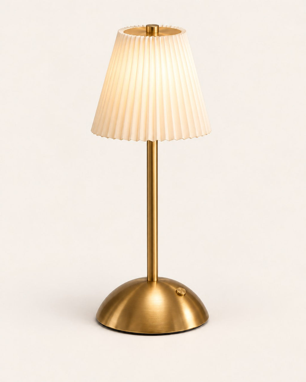 Lampe sans fil plissée, abat-jour ivoire et pied doré