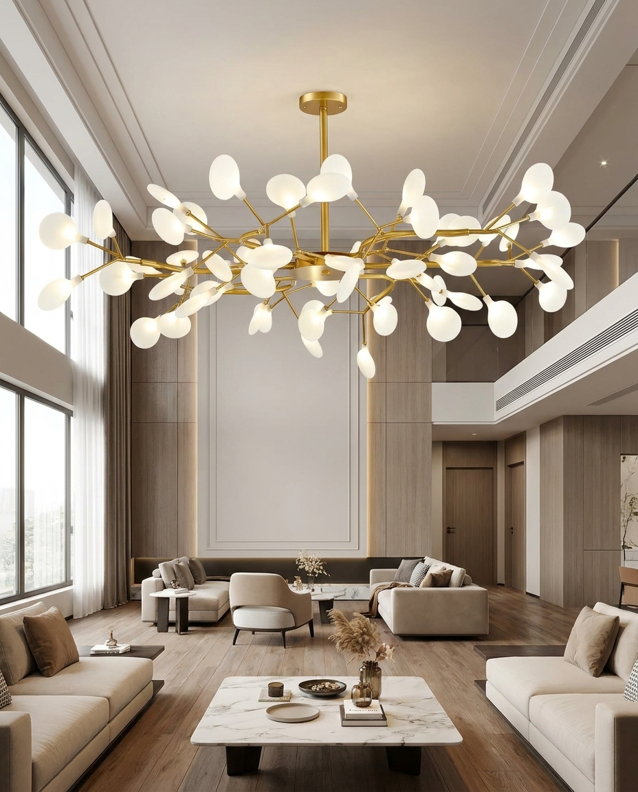 Suspension Heracleum LED dans un salon moderne