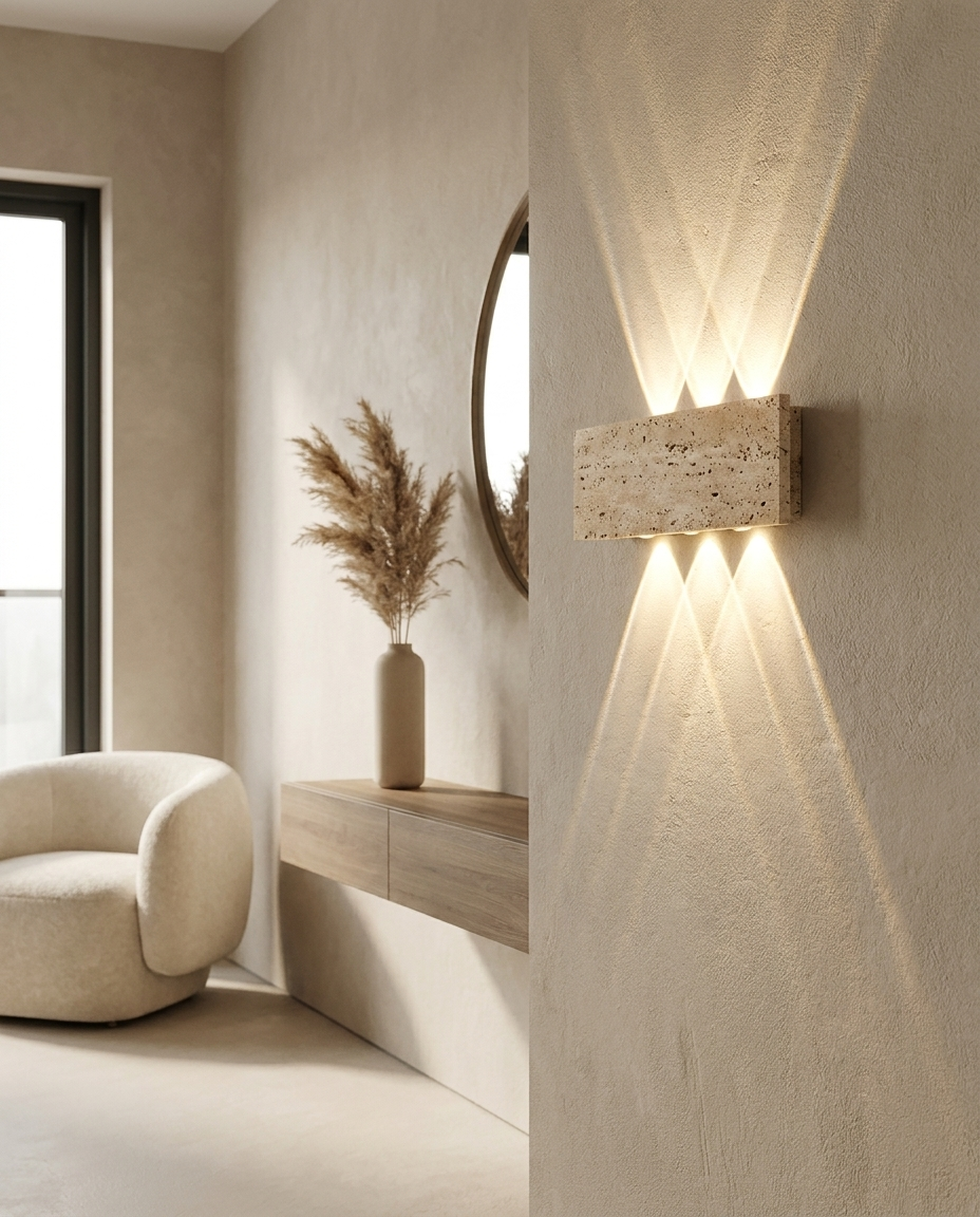 Applique travertin dans un couloir elegant