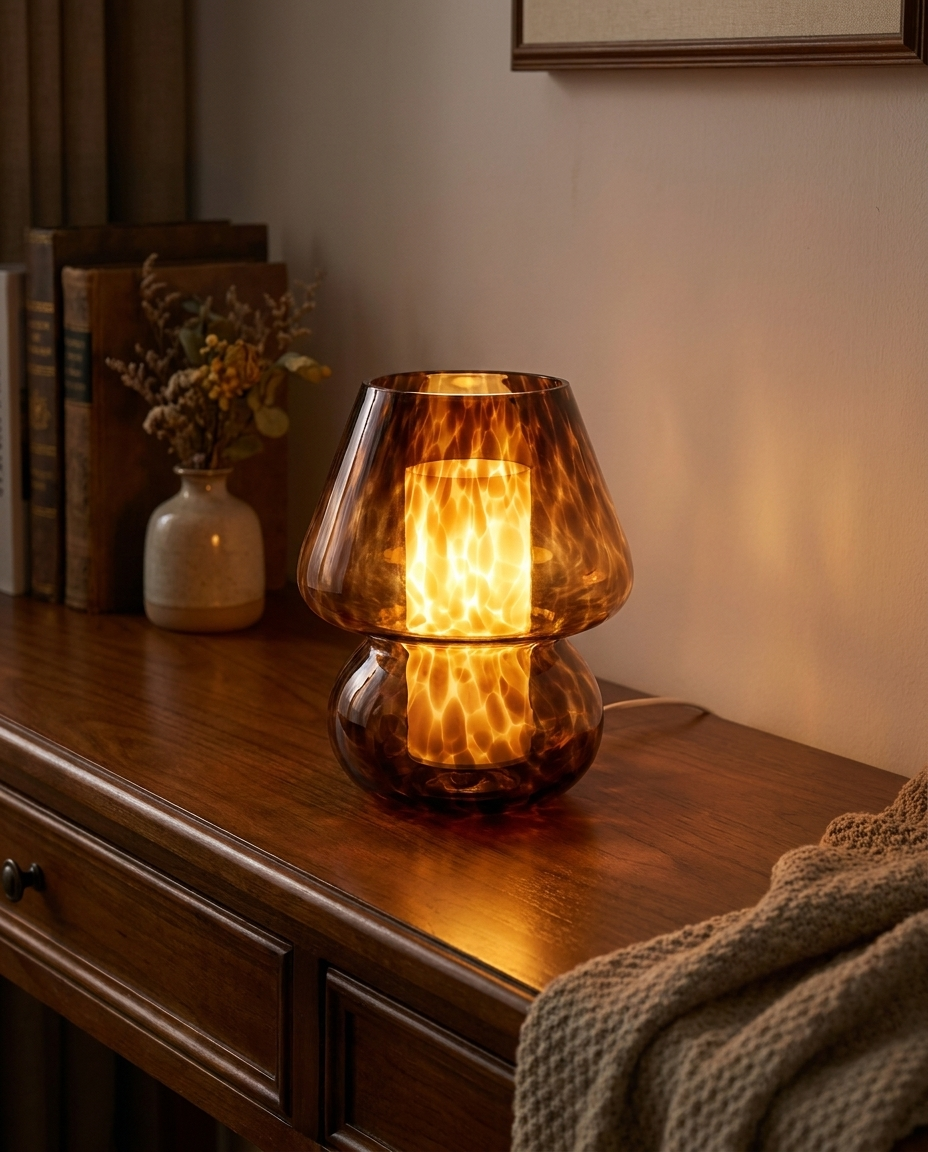 Lampe mushroom allumee ambiance cosy