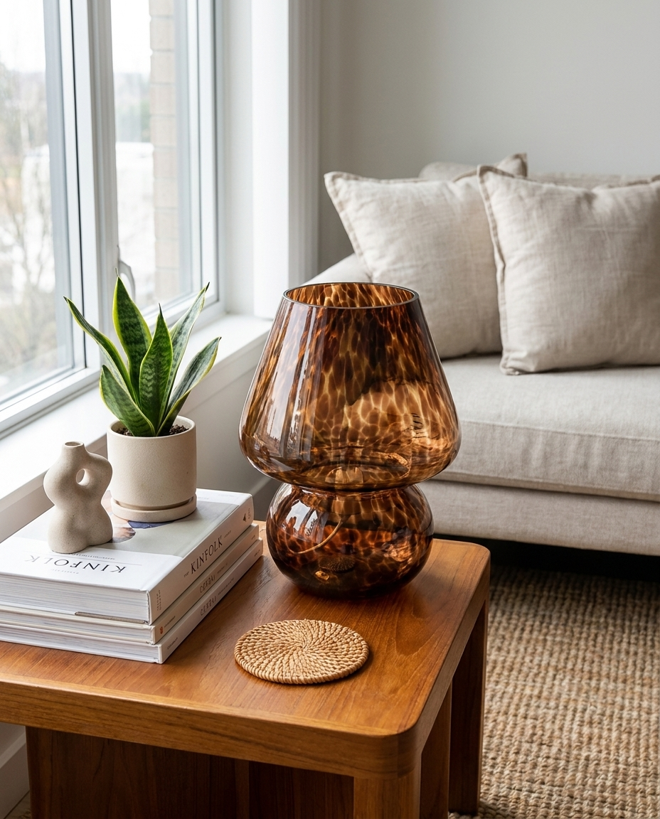 Lampe mushroom sur etagere salon moderne