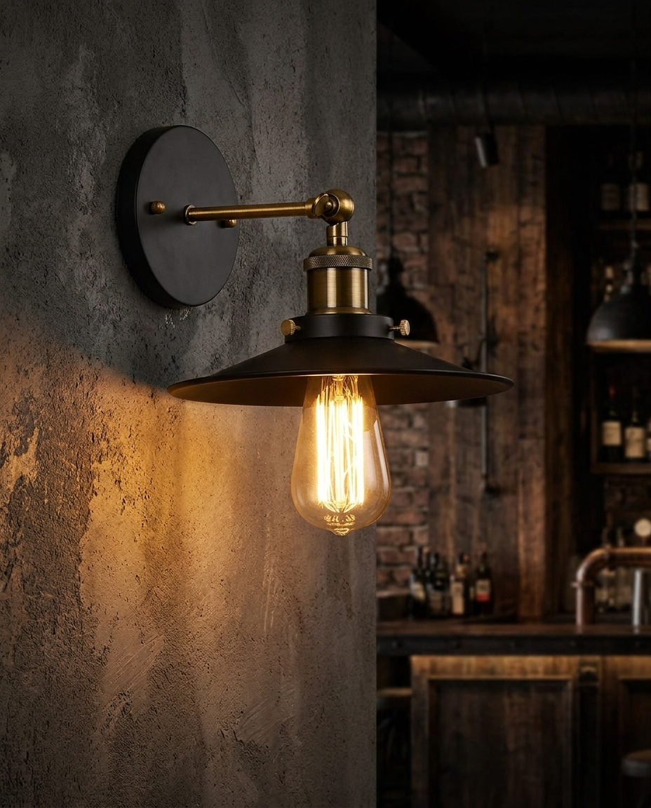 Applique industrielle allumee ambiance loft