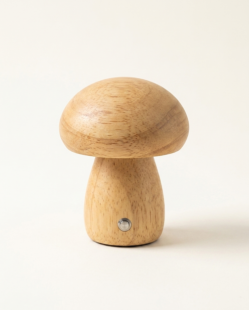 Lampe champignon bois sur fond neutre