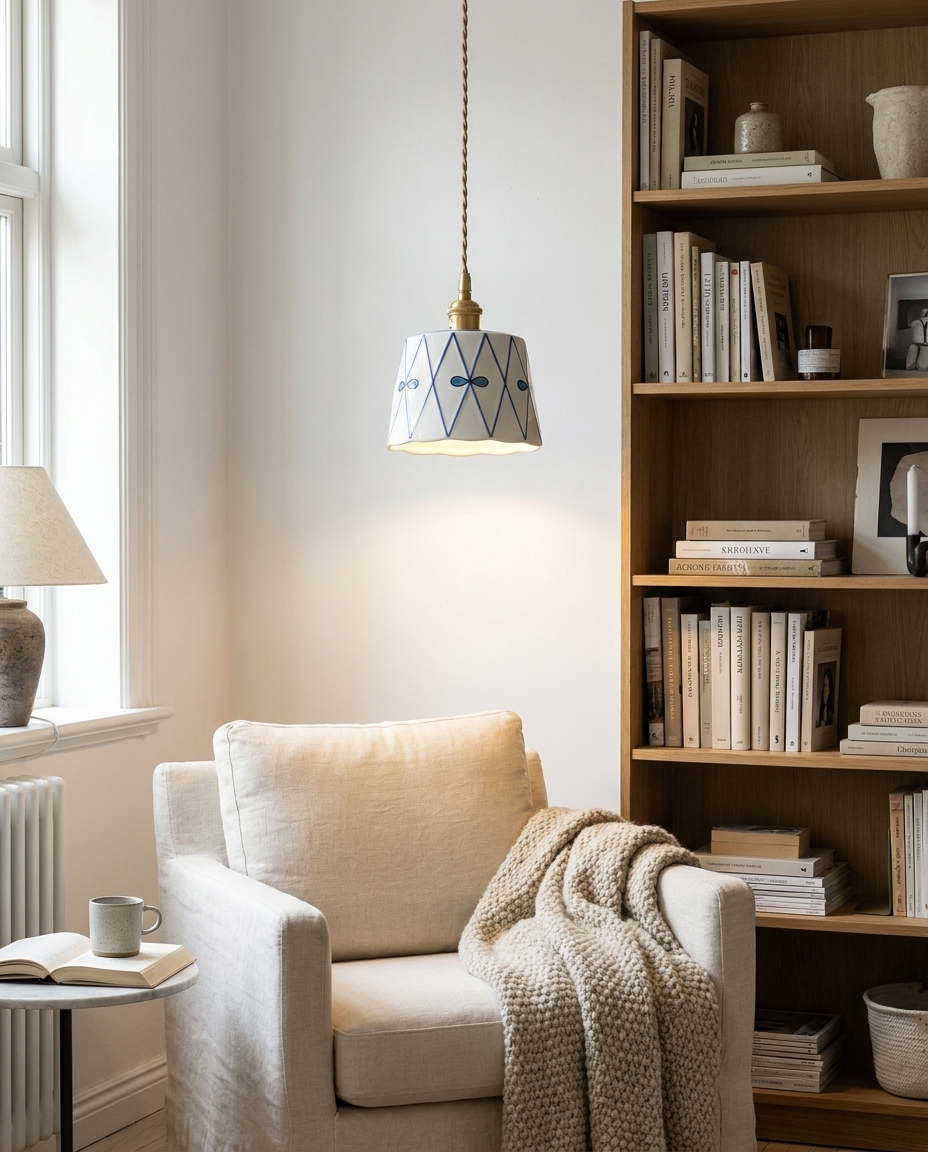 Suspension ceramique motif floral fait main ambiance boheme
