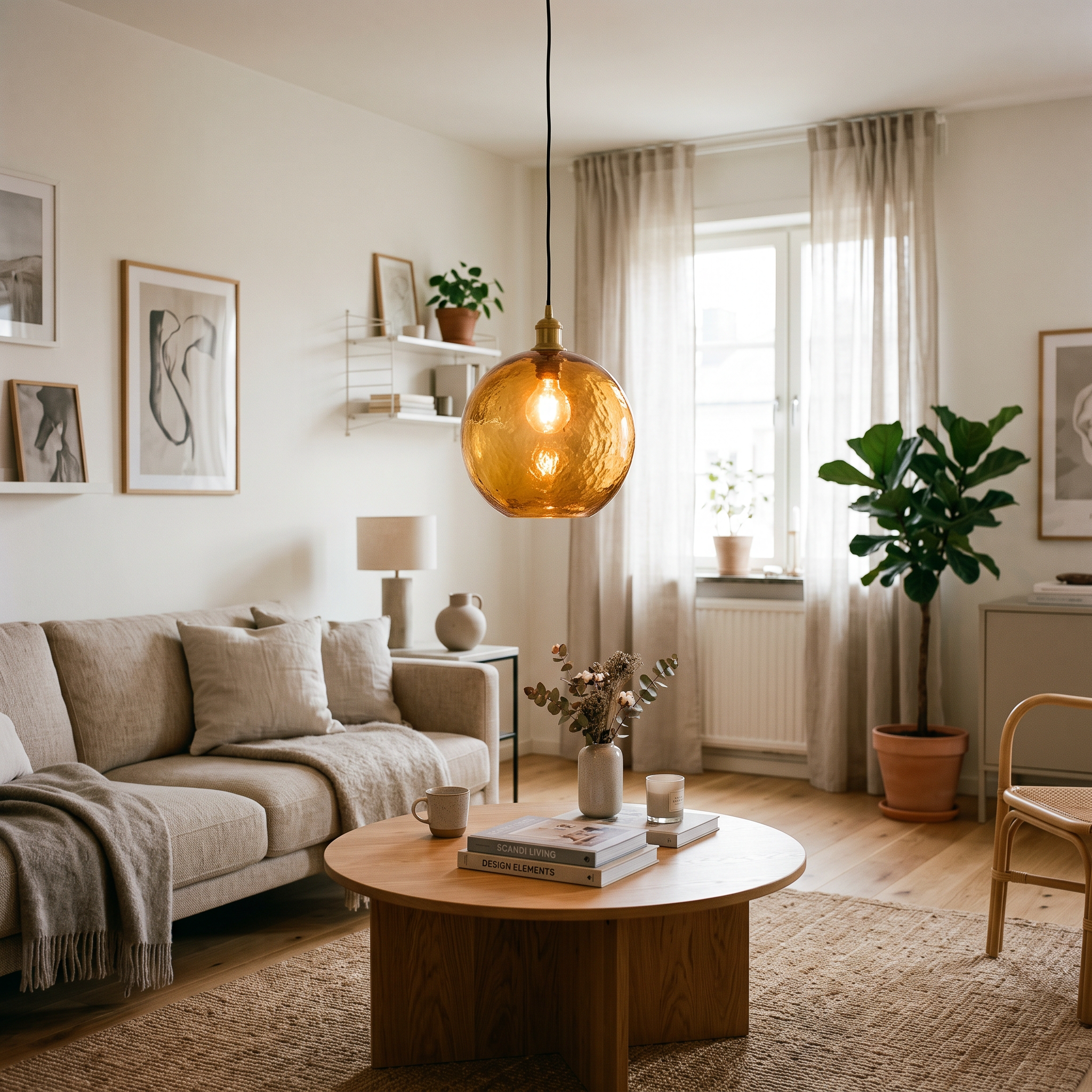 Suspension Verre Ambre dans un salon moderne