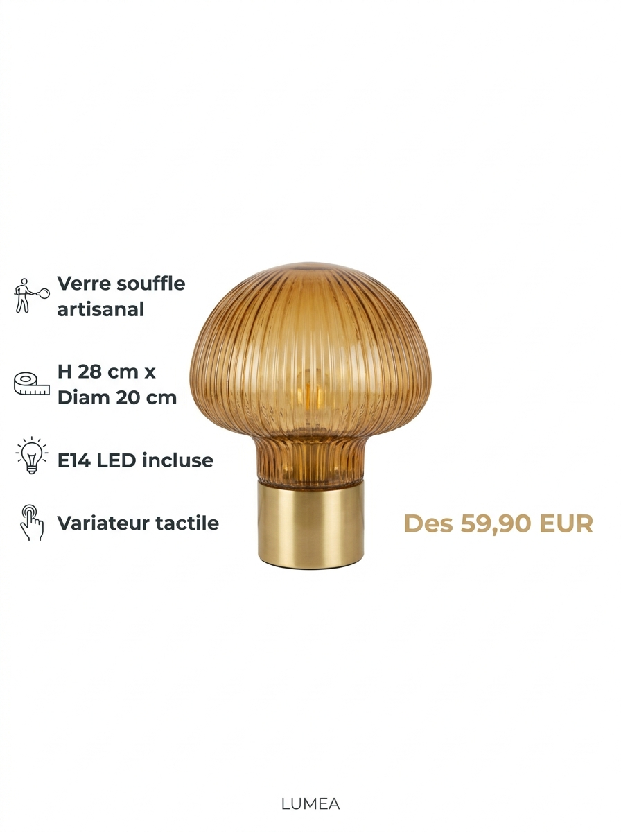 Infographie Mushroom Verre Ambre - specifications et dimensions