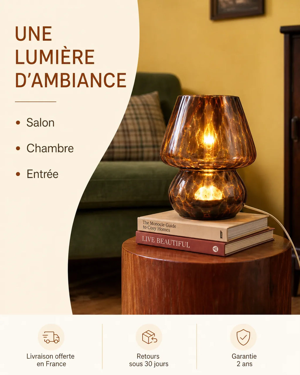 Infographie usages lampe champignon verre