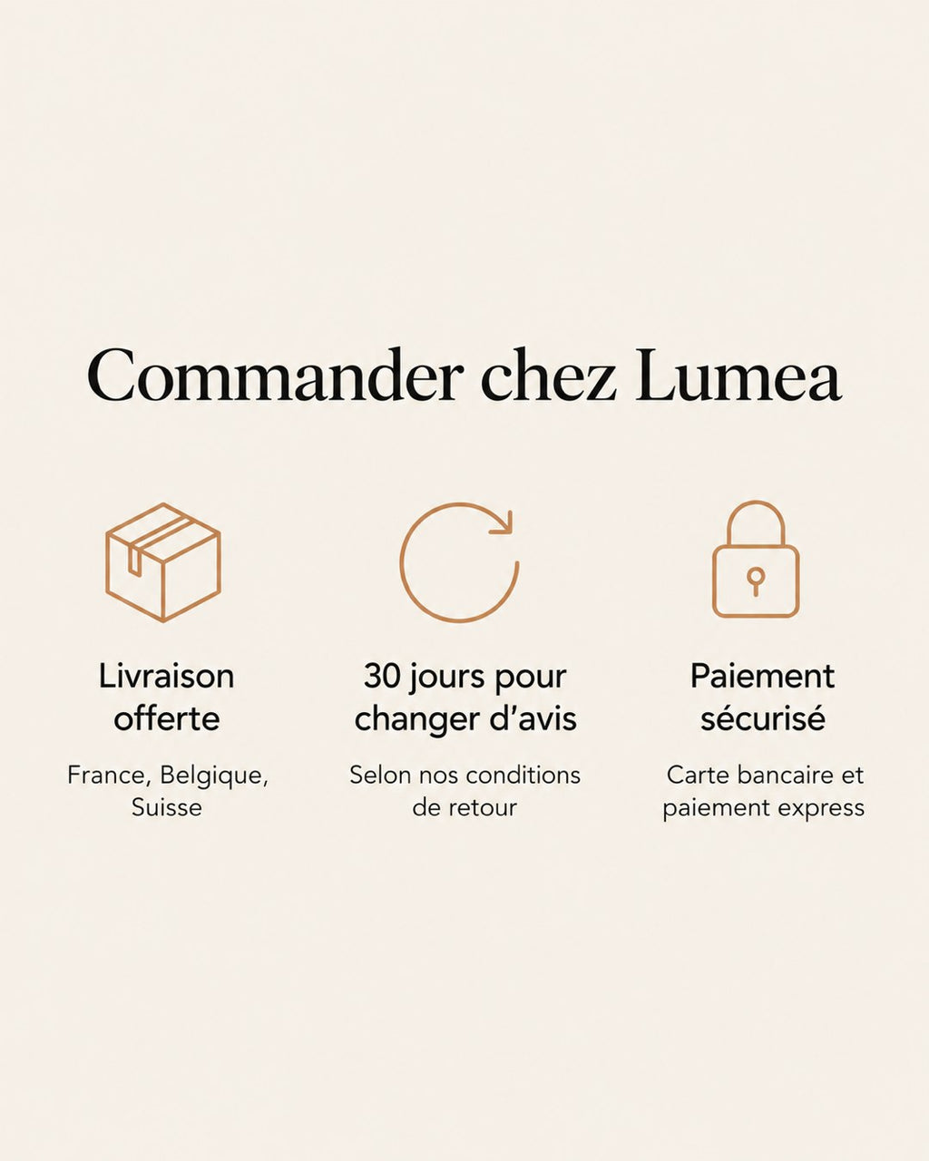 Livraison offerte, 30 jours pour changer d'avis, paiement sécurisé