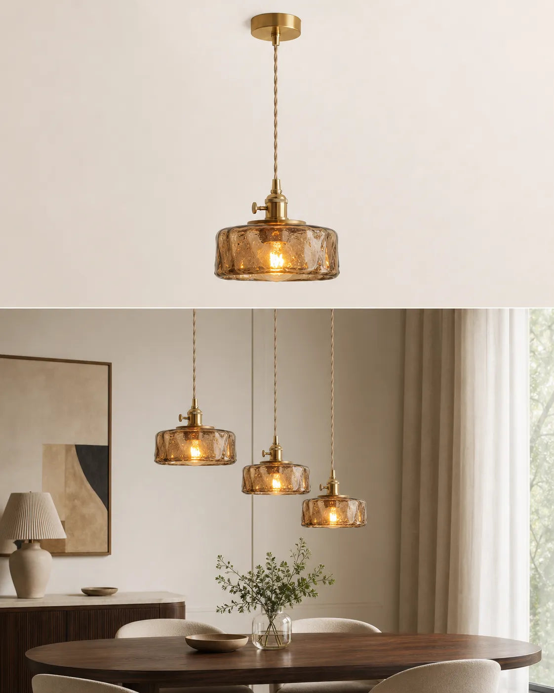 Suspension verre ambre salle a manger