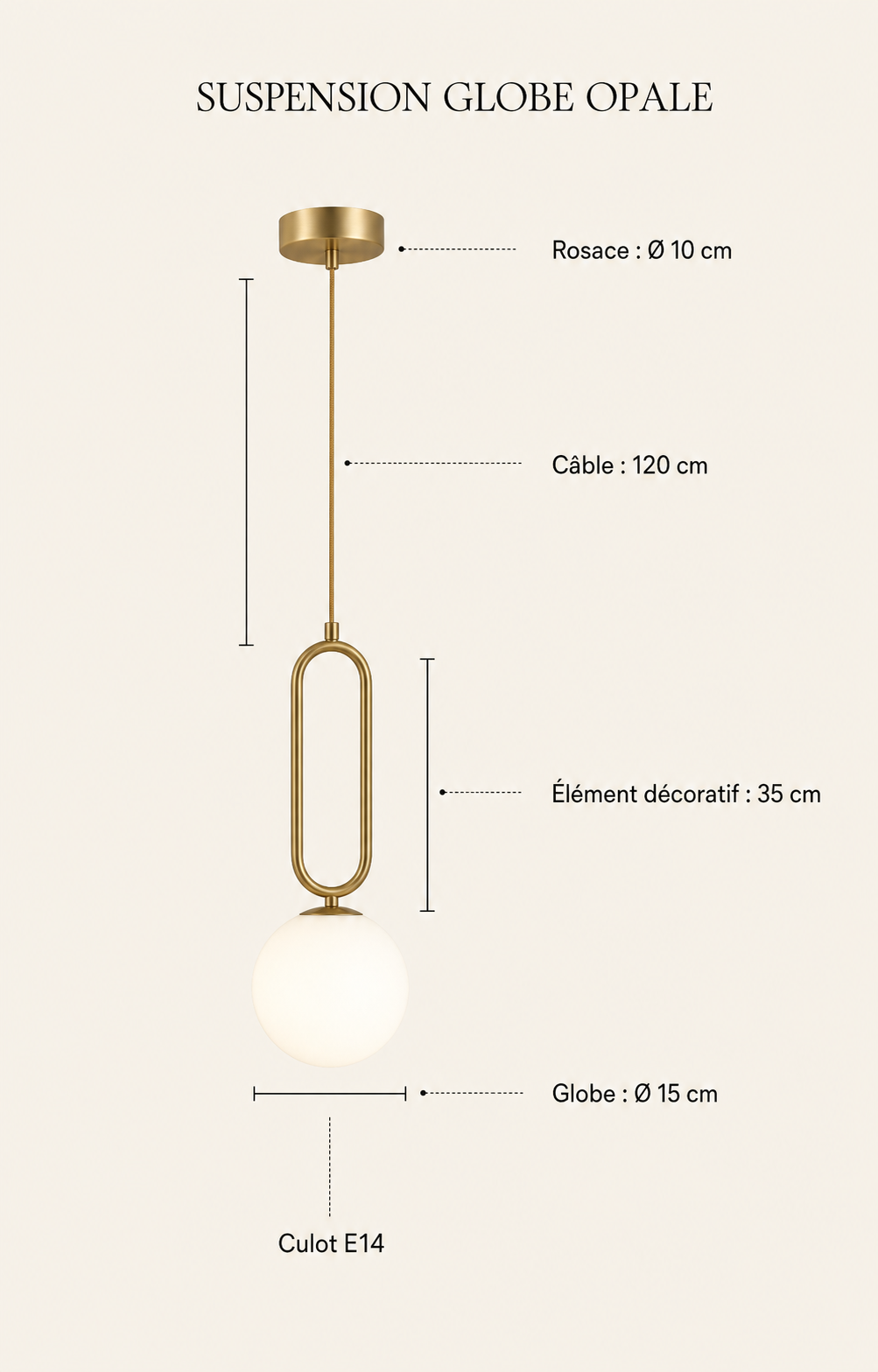 Infographie dimensions Suspension Globe Opale
